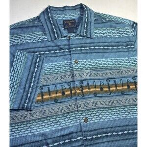 Woolrich Fishing Shirt Outdoor Angler Men's Large Blue Short Sleeve Vintage